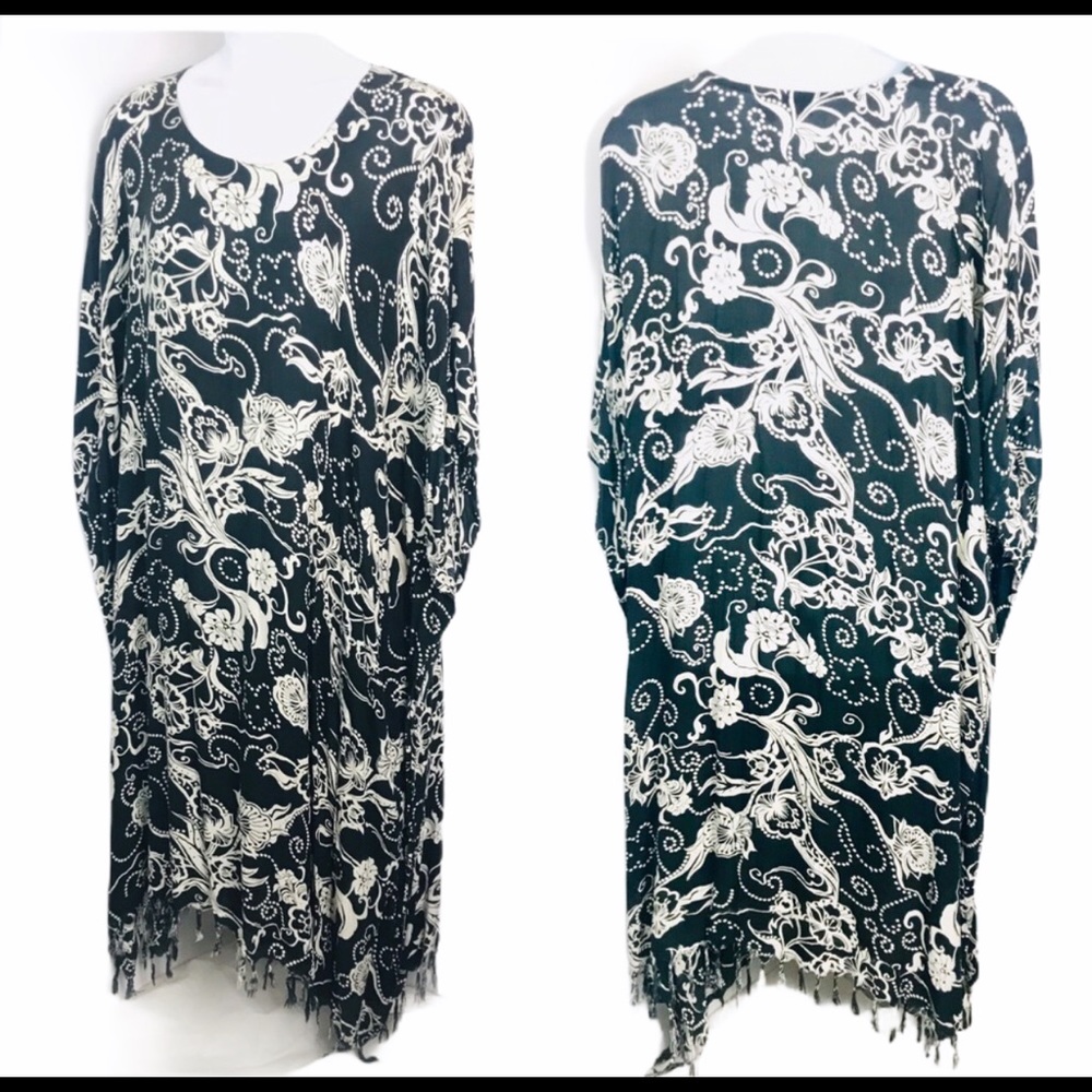 Black White Floral Over Size Rayon Beach Dress